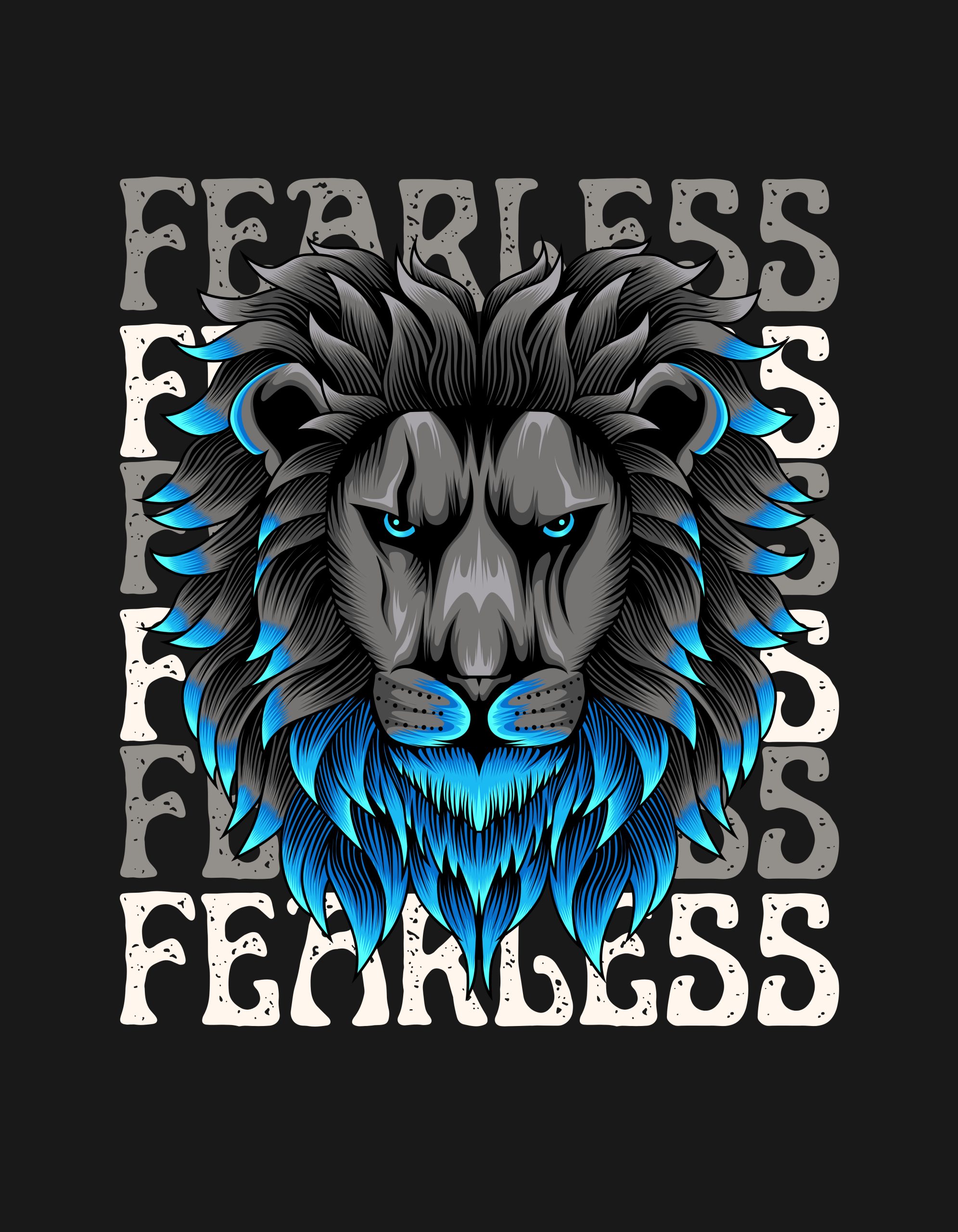 Black Blue Illustrative Fearless T-Shirt
