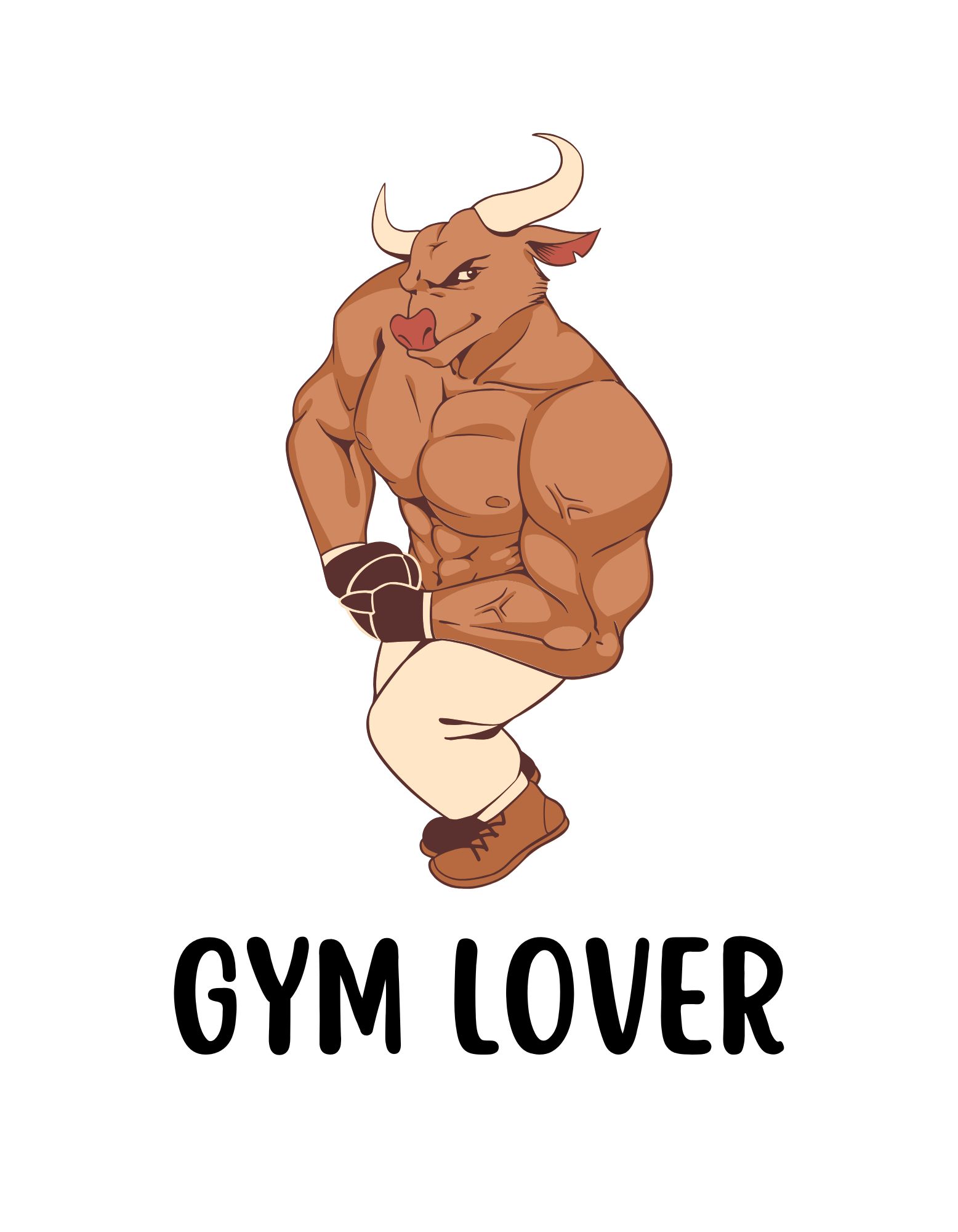 Brown Illustrated Bull Gym Lover T-Shirt