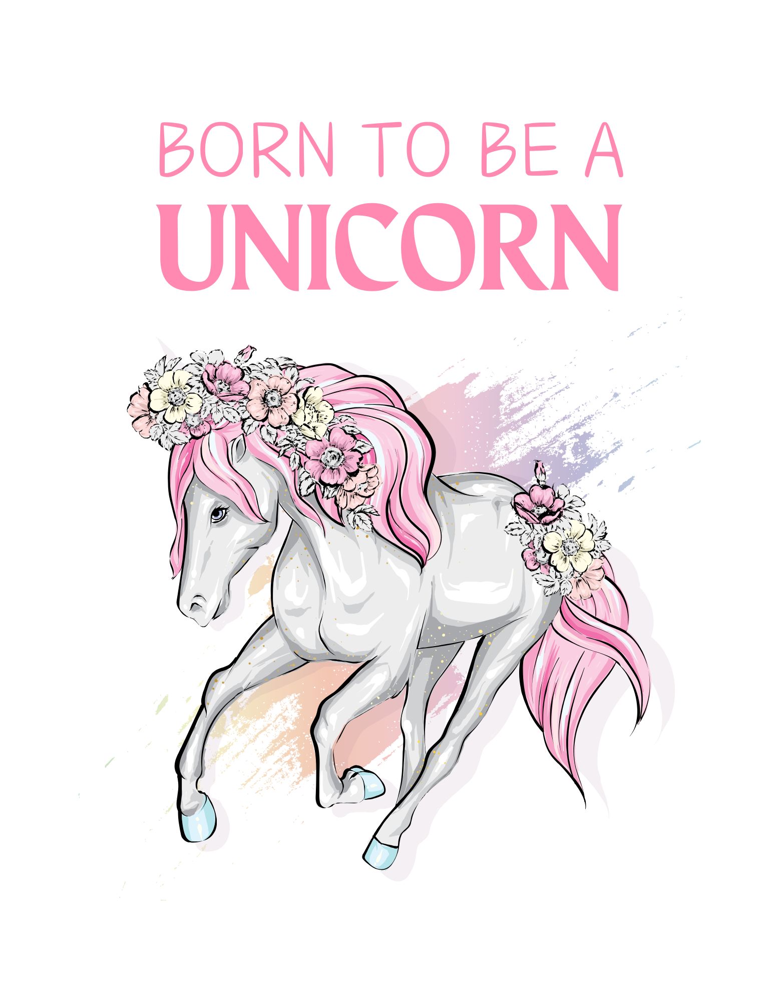 Pink Purple Feminine Illustrative Unicorn Cute T-shirt